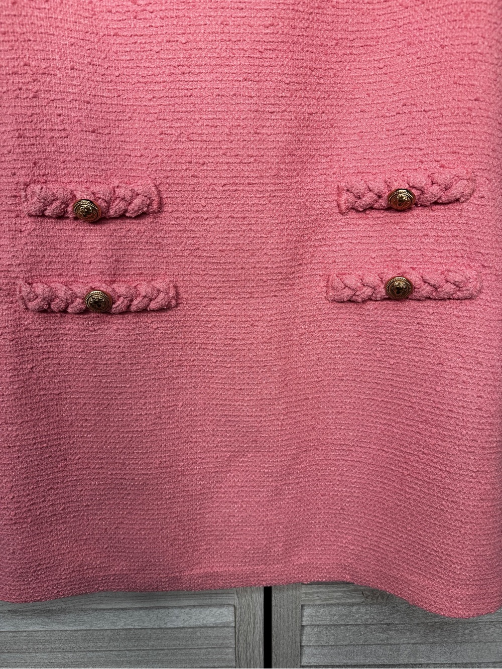 Tuckernuck Blossom Pink Tweed Jackie Dress Size M Gold Buttons - Picture 4 of 14